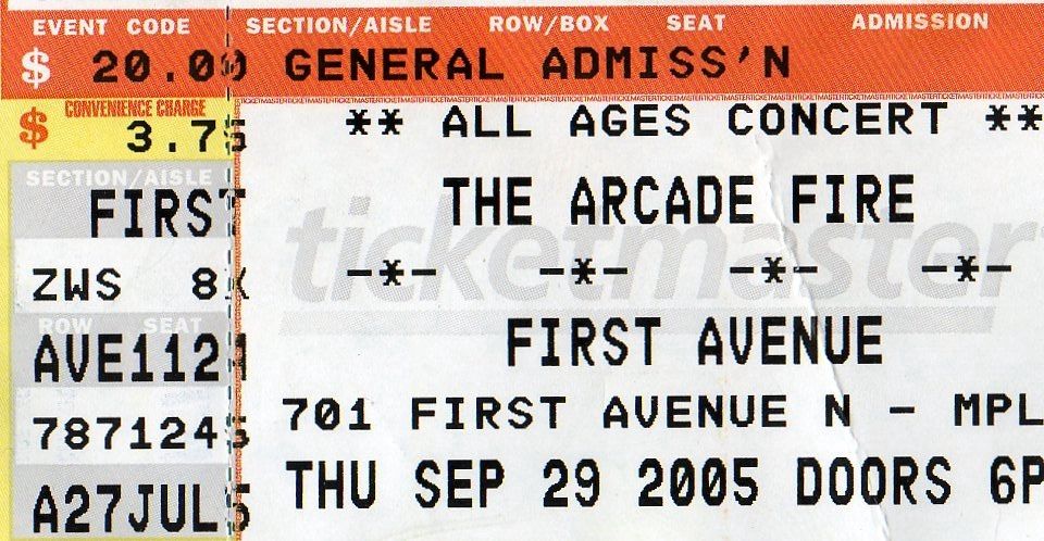 Arcade Fire Ticket, Front